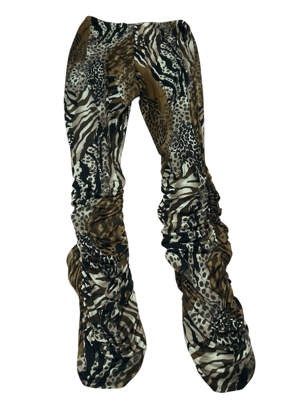 Animal Print Ruched Leggings - Brown/Black